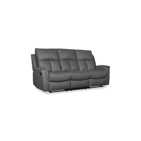 Bergamo Leather 3 Seater Recliner Sofa-Dark Grey