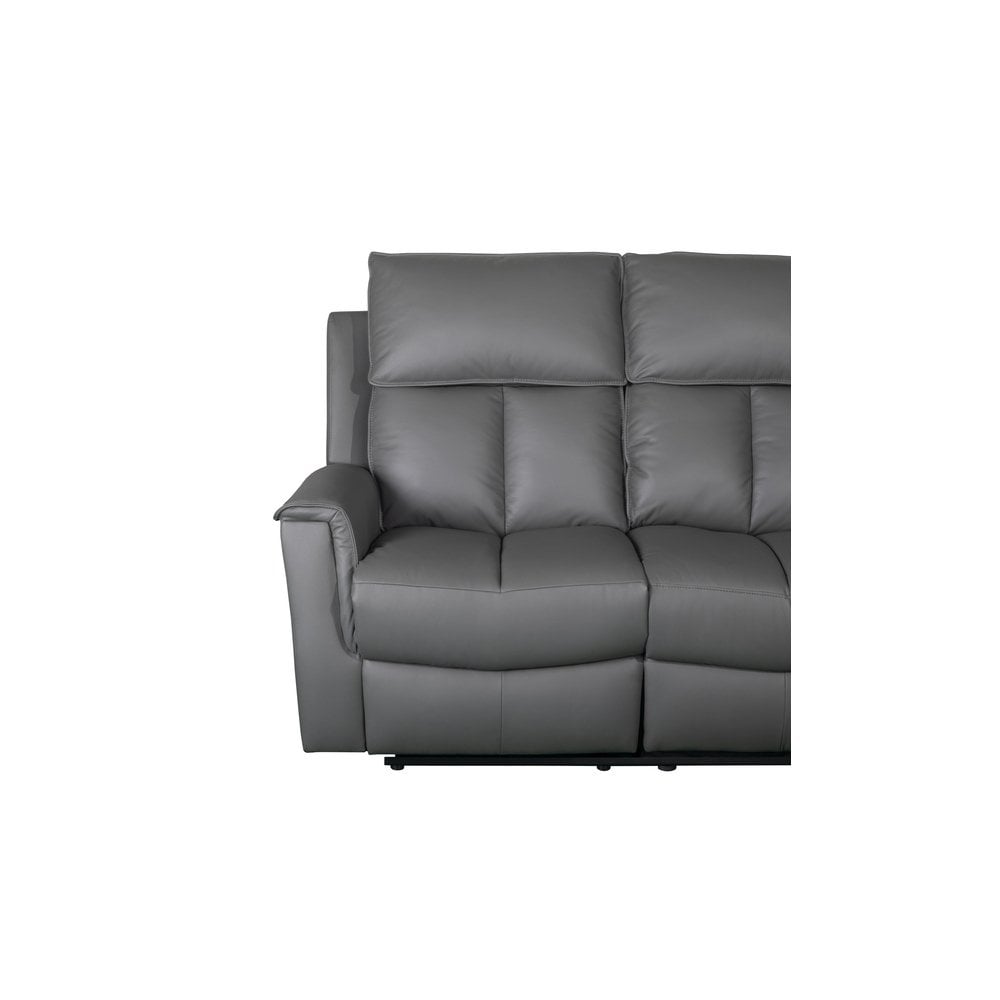 Bergamo Leather 3 Seater Recliner Sofa-Dark Grey