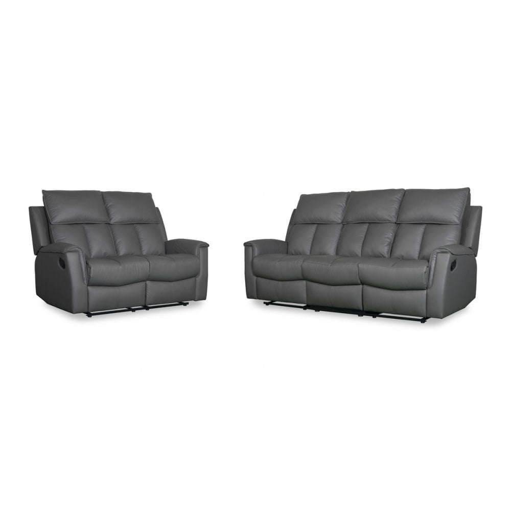 Bergamo Leather 3 Seater Recliner Sofa-Dark Grey