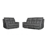 Bergamo Leather 3 Seater Recliner Sofa-Dark Grey