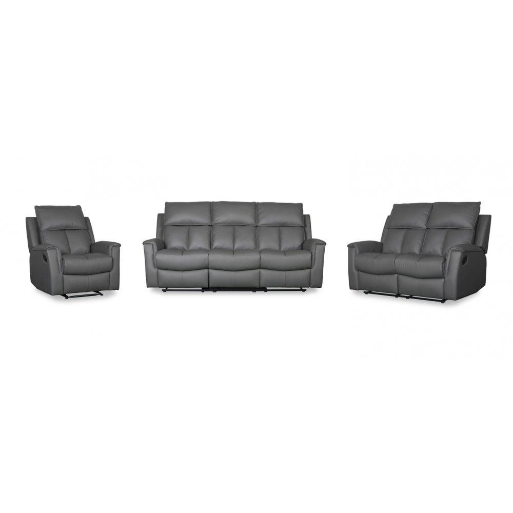 Bergamo Leather 3 Seater Recliner Sofa-Dark Grey