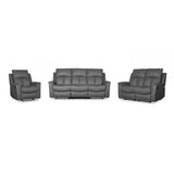 Bergamo Leather 3 Seater Recliner Sofa-Dark Grey
