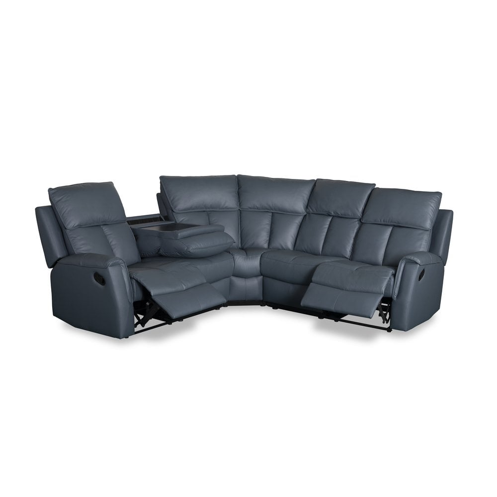 Bergamo Leather Recliner Corner Sofa-Blue Grey