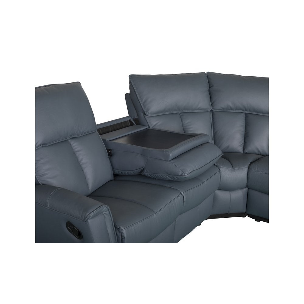 Bergamo Leather Recliner Corner Sofa-Blue Grey