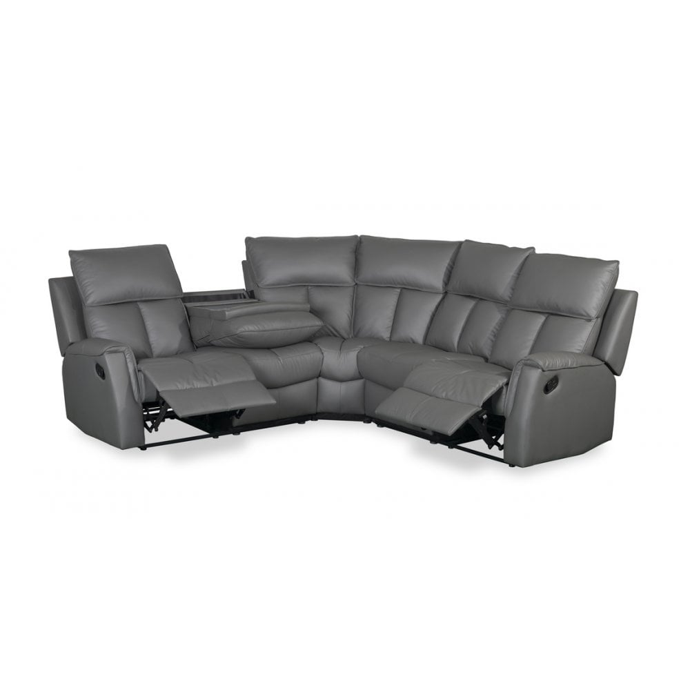 Bergamo Leather Recliner Corner Sofa-Dark Grey