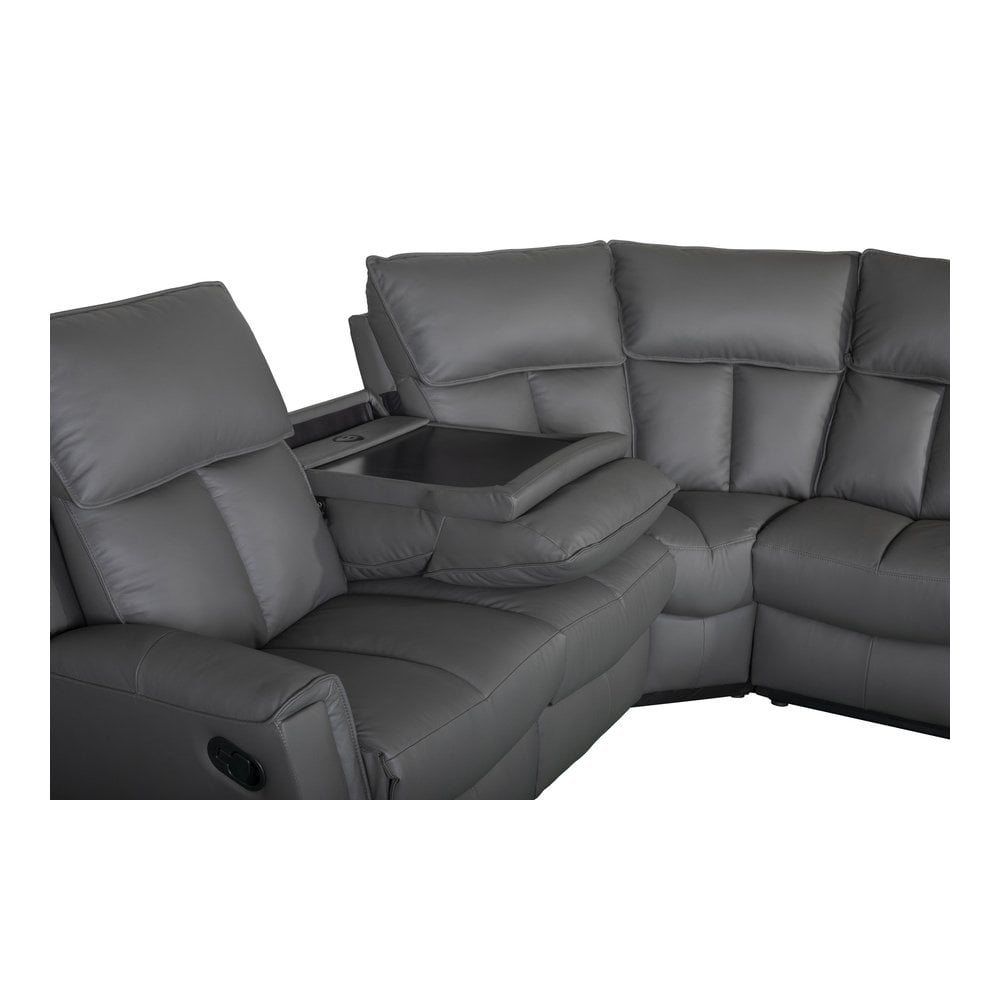 Bergamo Leather Recliner Corner Sofa-Dark Grey