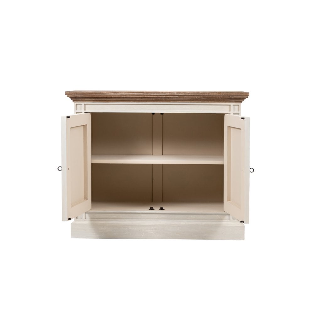 Devon 2 Door Chest - Rustic White /Oak Wash Top