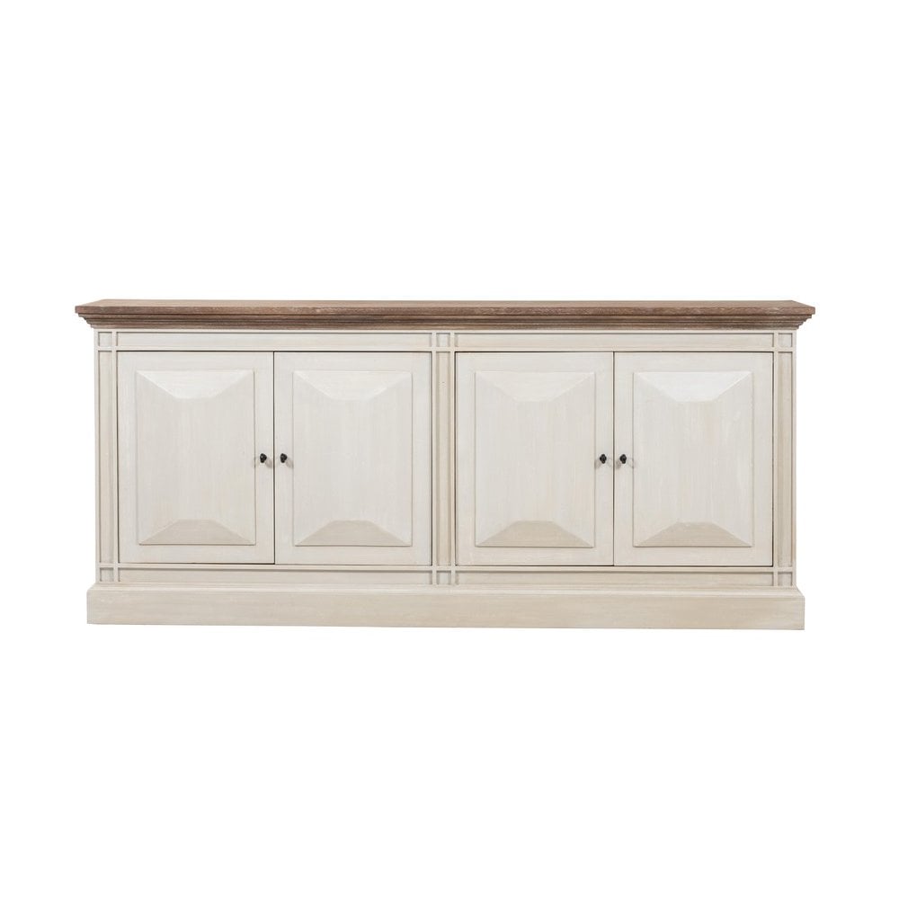 Devon 4 Door Sideboard - Rustic White /Oak Wash Top