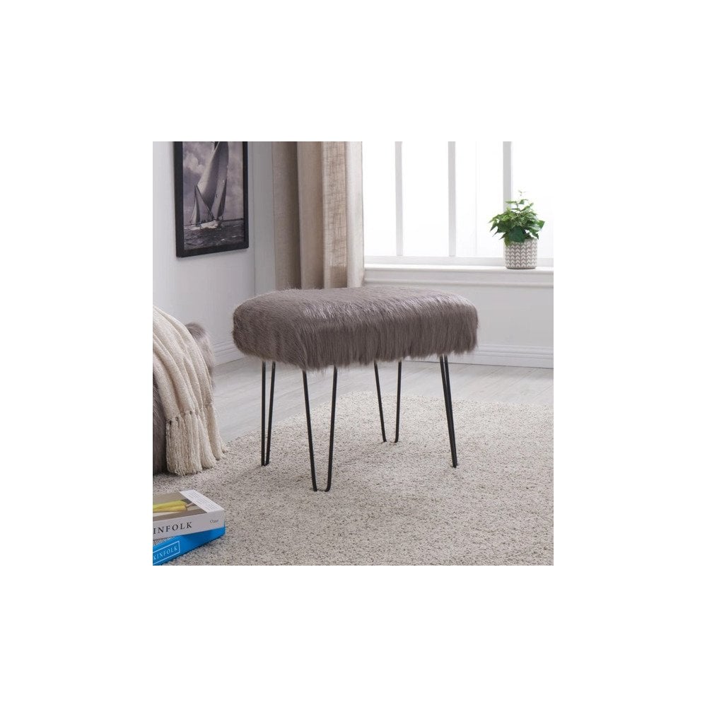 Faux Sheepskin Dressing Table Stool-Grey