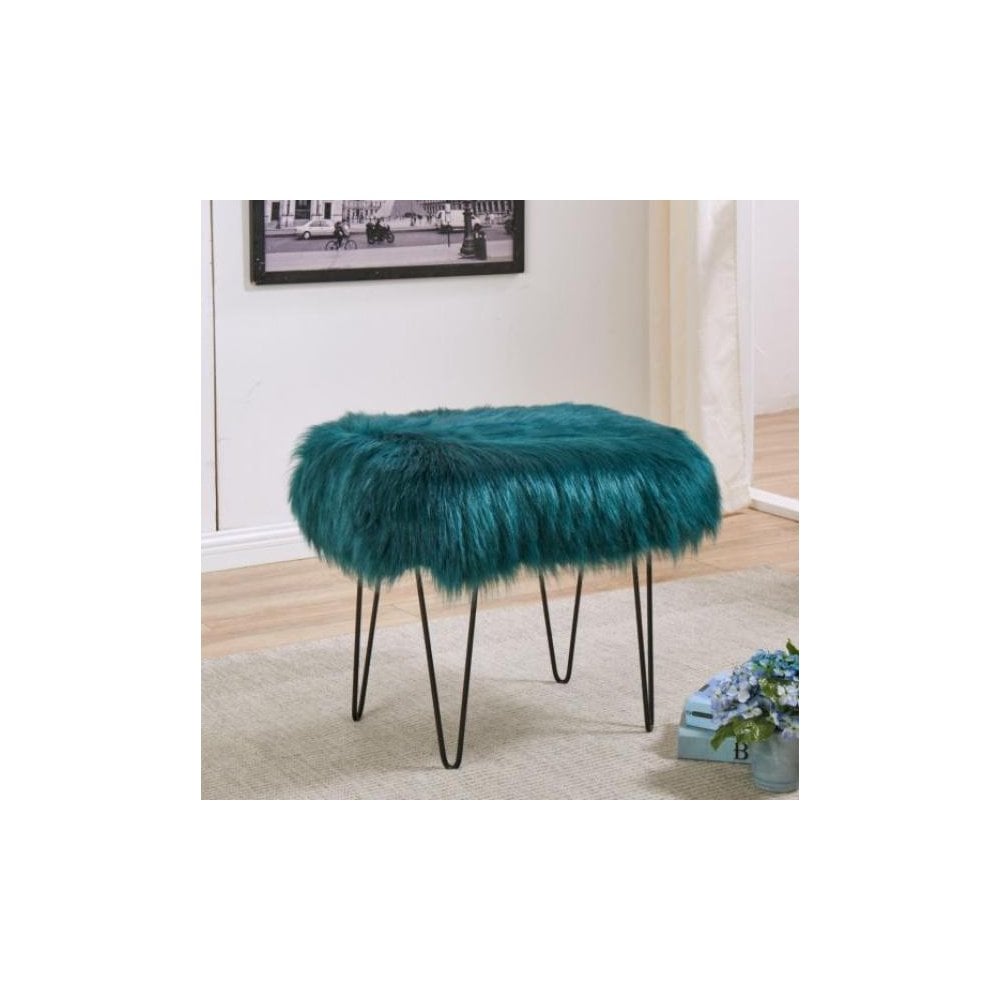 Faux Sheepskin Dressing Table Stool-Teal