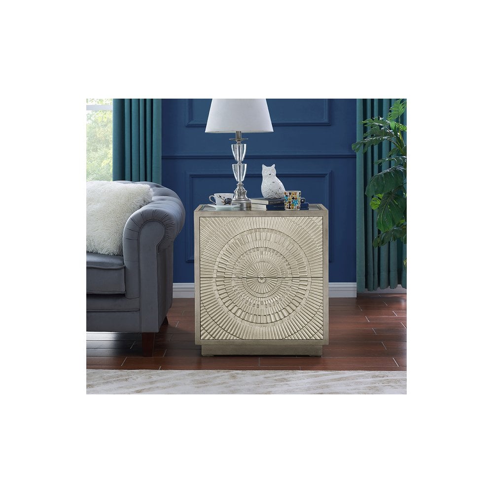 Frenso 2 Drawer Side Table-Silver