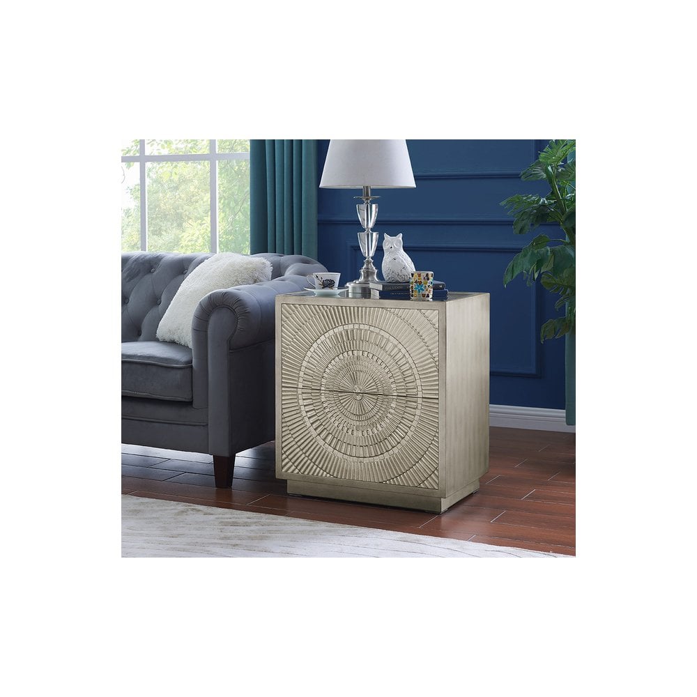 Frenso 2 Drawer Side Table-Silver