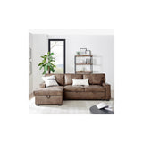 Havar Corner Sofa with Pull Out Sofa Bed & Storage - Brown Leather Aire (Left)