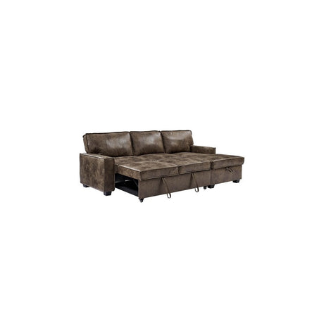 Havar Corner Sofa with Pull Out Sofa Bed & Storage - Brown Leather Aire (Right)