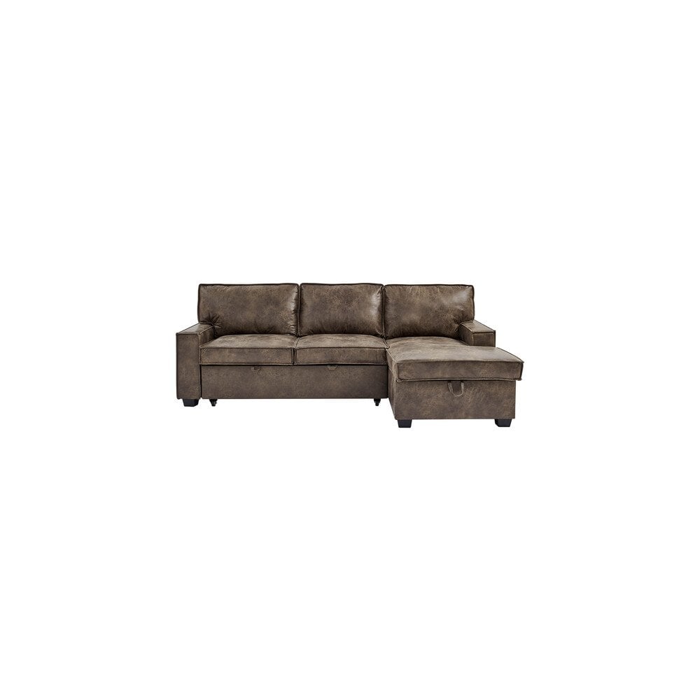 Havar Corner Sofa with Pull Out Sofa Bed & Storage - Brown Leather Aire (Right)