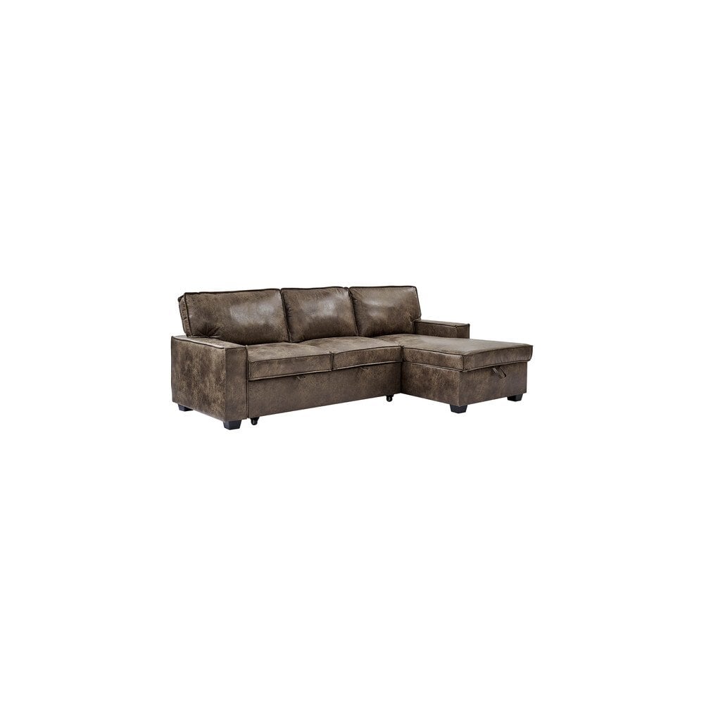 Havar Corner Sofa with Pull Out Sofa Bed & Storage - Brown Leather Aire (Right)