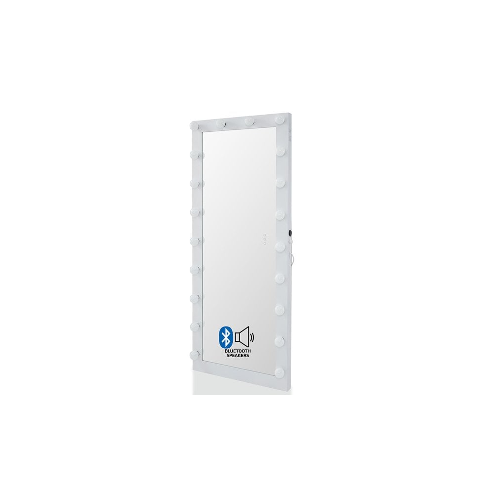 Hollywood Floor Mirror White with Bluetooth Speaker