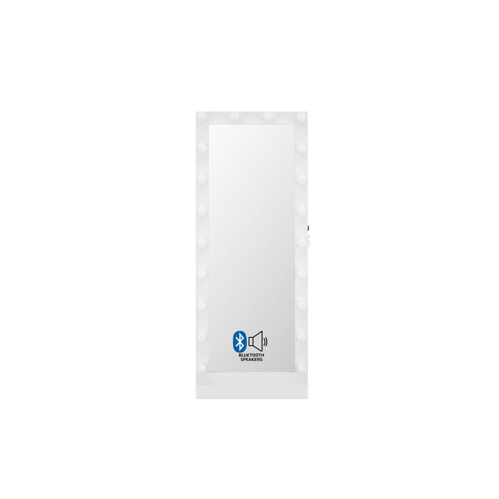 Hollywood Floor Mirror White with Bluetooth Speaker