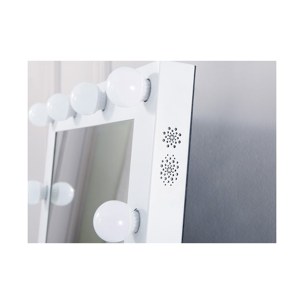 Hollywood Floor Mirror White with Bluetooth Speaker