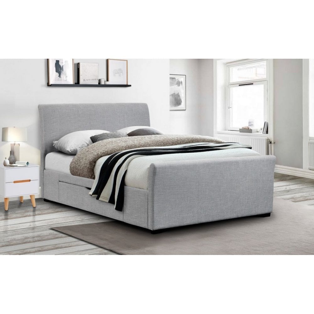 Capri Fabric Bed With Drawers Light Grey