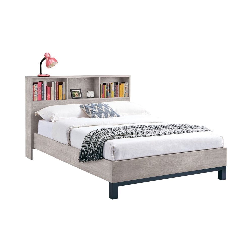 Bali Bookcase Headboard Bed - Grey Oak