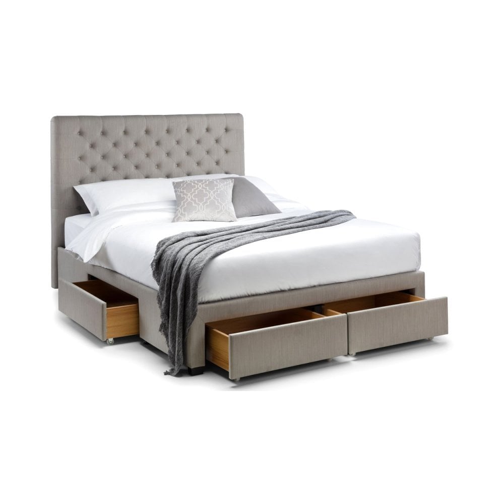 Wilton Deep Button 4 Drawer Bed - Grey Linen