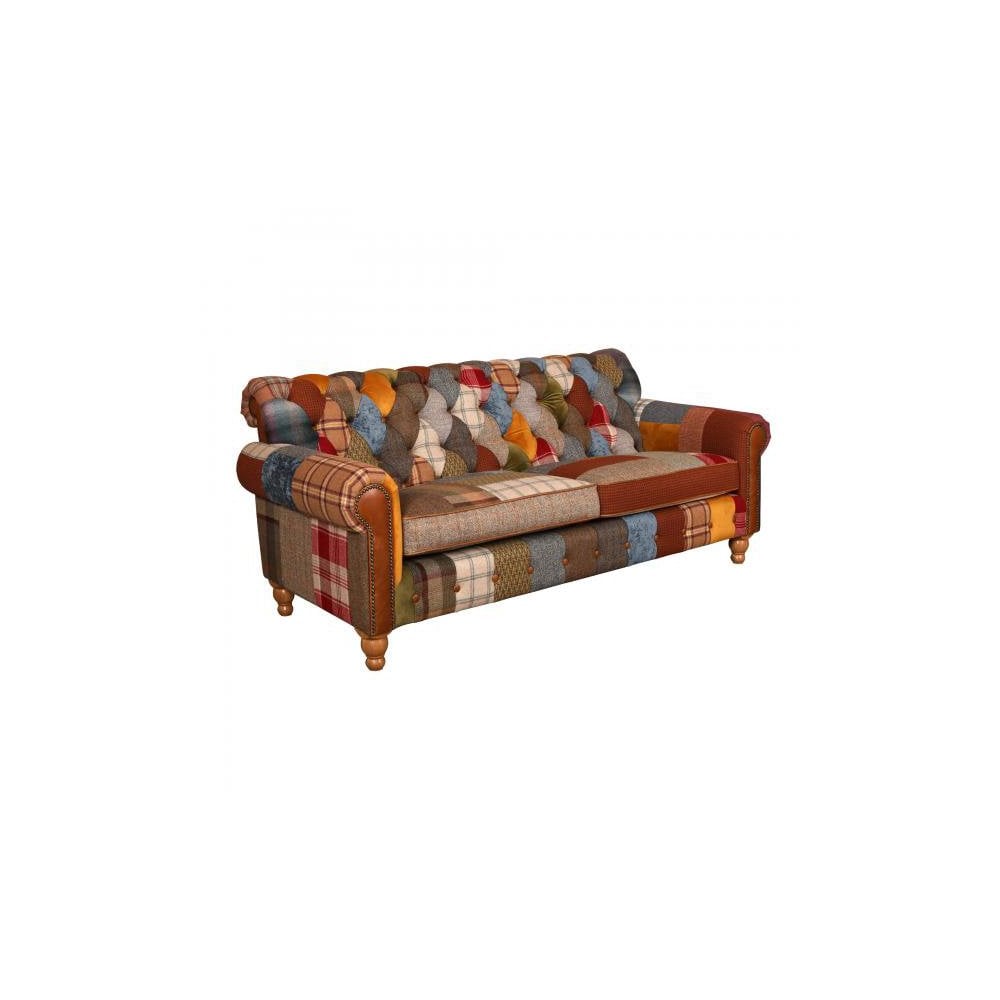 Dickinson Large 2 Str Sofa in Patchwork & Tan Leather with Mid oak Legs (New 2024)