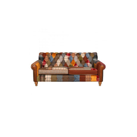 Dickinson Large 2 Str Sofa in Patchwork & Tan Leather with Mid oak Legs (New 2024)