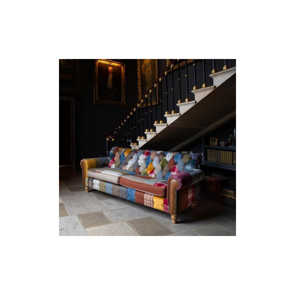 Dickinson Large 2 Str Sofa in Patchwork & Tan Leather with Mid oak Legs (New 2024)