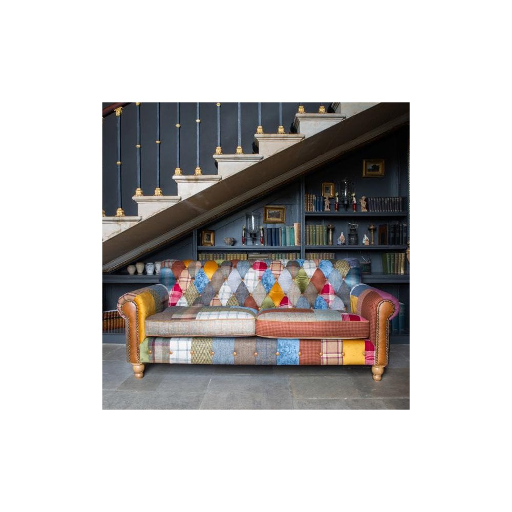 Dickinson Large 2 Str Sofa in Patchwork & Tan Leather with Mid oak Legs (New 2024)