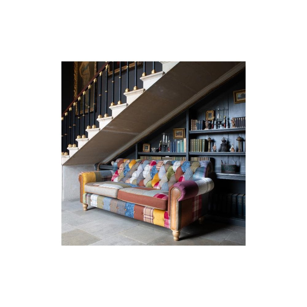 Dickinson Large 2 Str Sofa in Patchwork & Tan Leather with Mid oak Legs (New 2024)