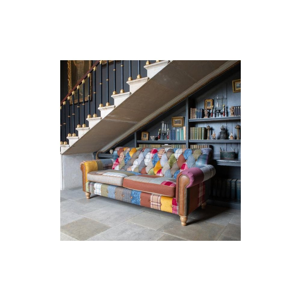 Dickinson Large 2 Str Sofa in Patchwork & Tan Leather with Mid oak Legs (New 2024)