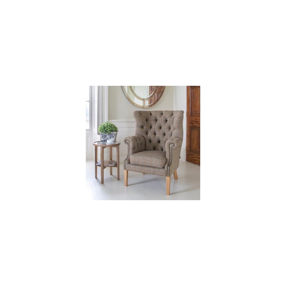 Kensington Deluxe Chair with Buttoned Arms (3HTW Hunting Lodge & Tan Leather)