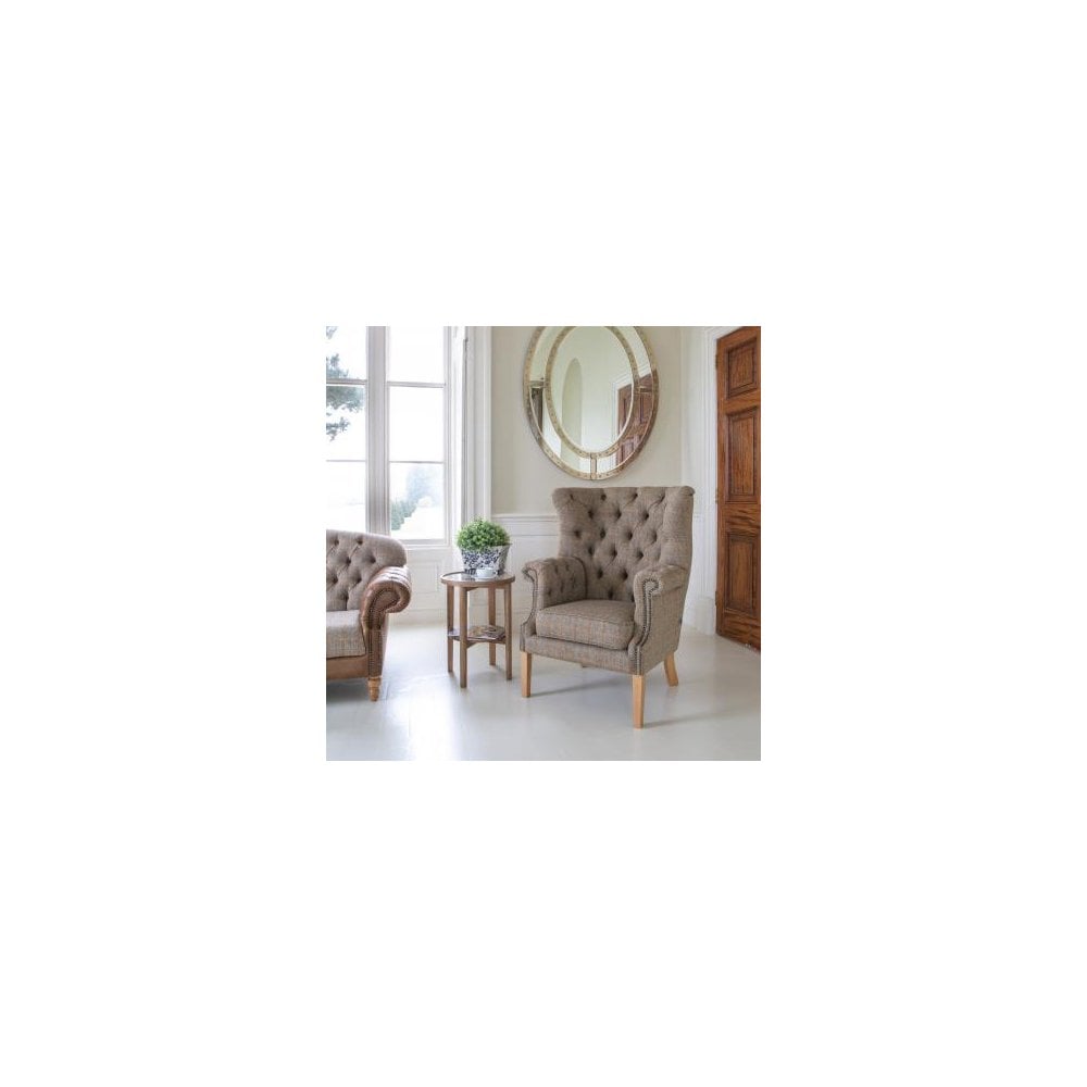 Kensington Deluxe Chair with Buttoned Arms (3HTW Hunting Lodge & Tan Leather)