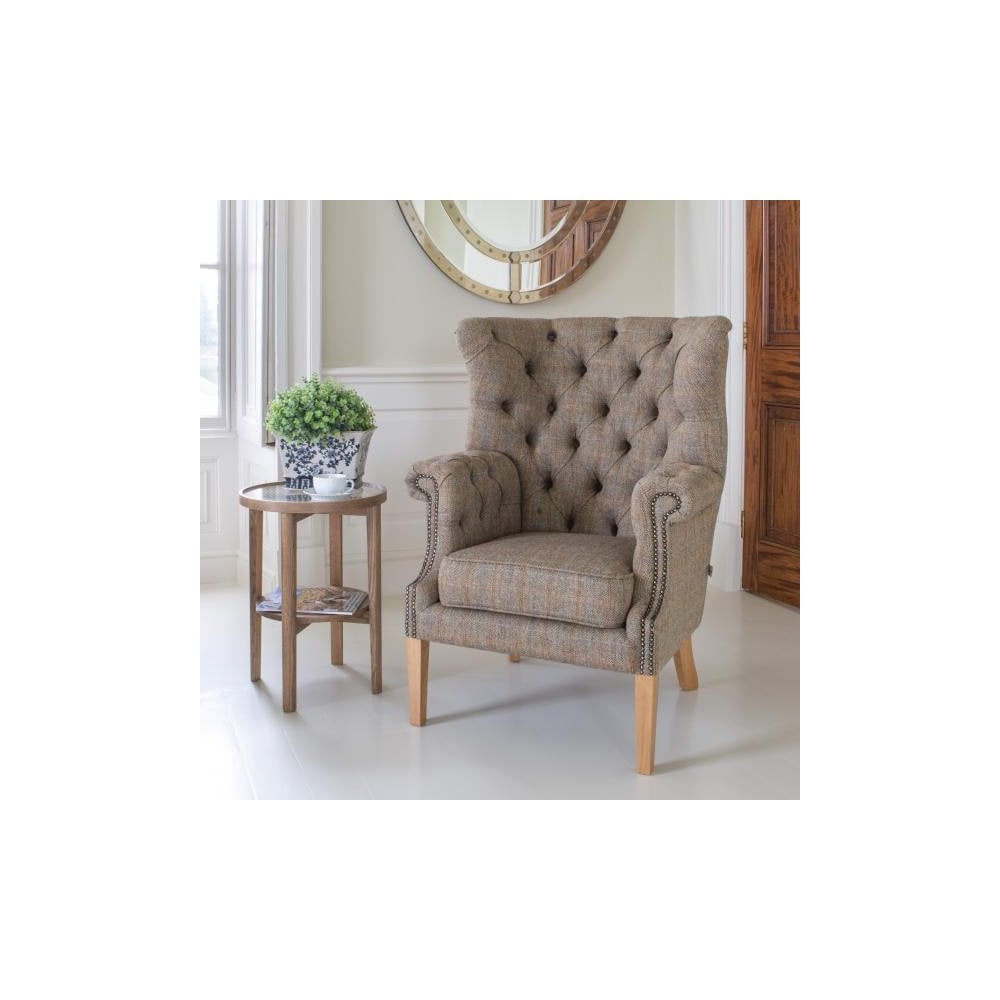 Kensington Deluxe Chair with Buttoned Arms (3HTW Hunting Lodge & Tan Leather)
