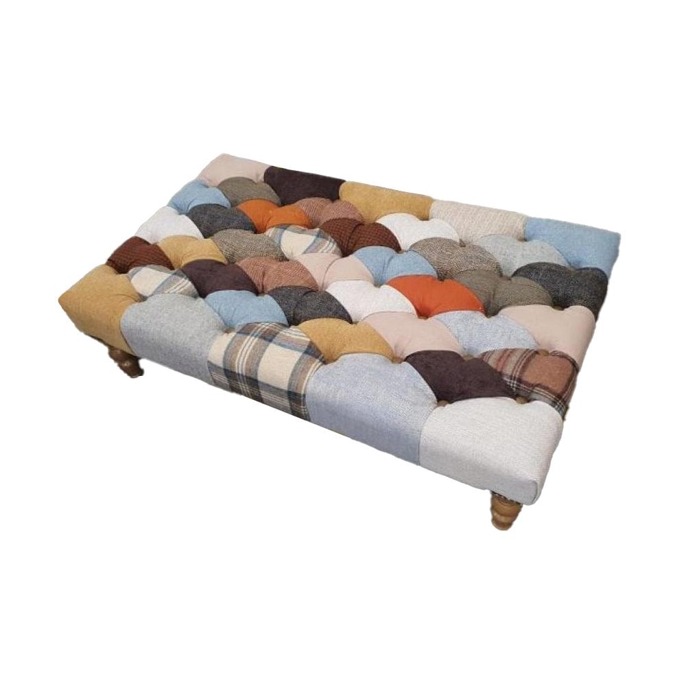 Patchwork Banquette Footstool with Medium Oak Chunky legs (120x70cm) New 2024