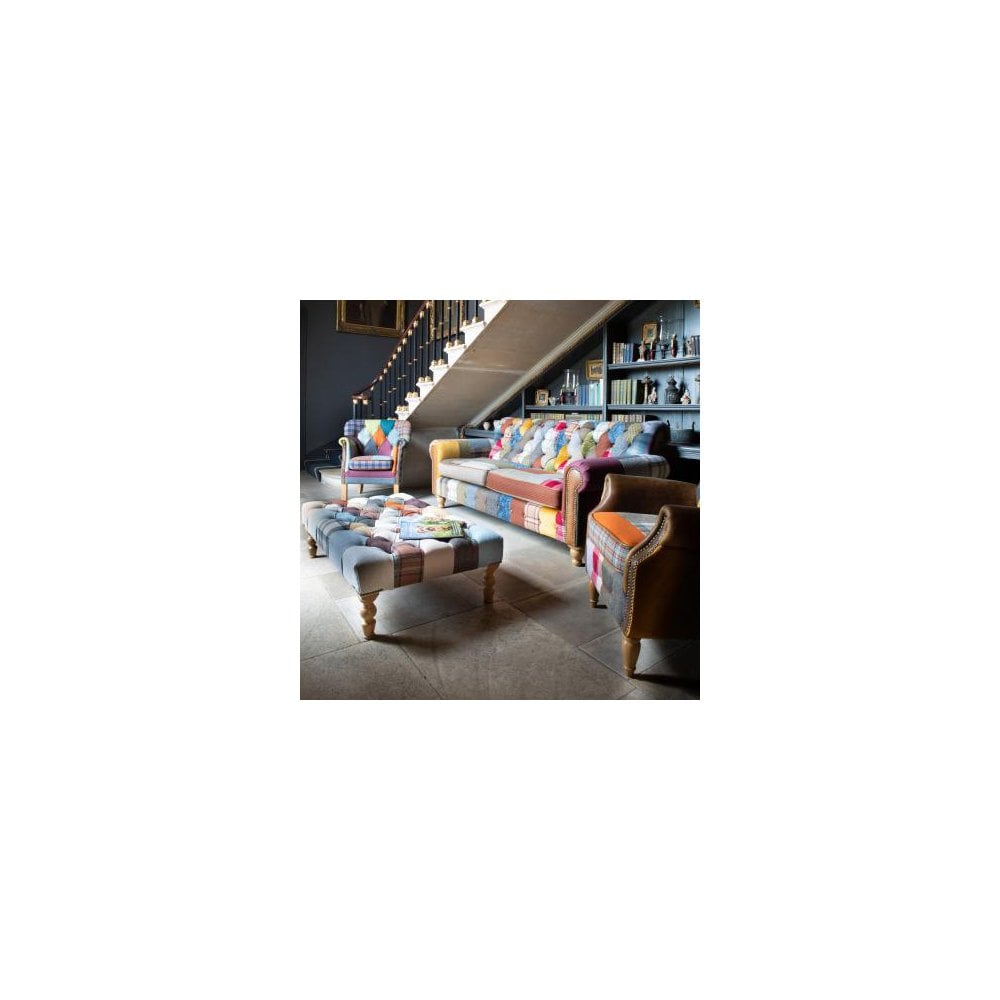 Patchwork Banquette Footstool with Medium Oak Chunky legs (120x70cm) New 2024