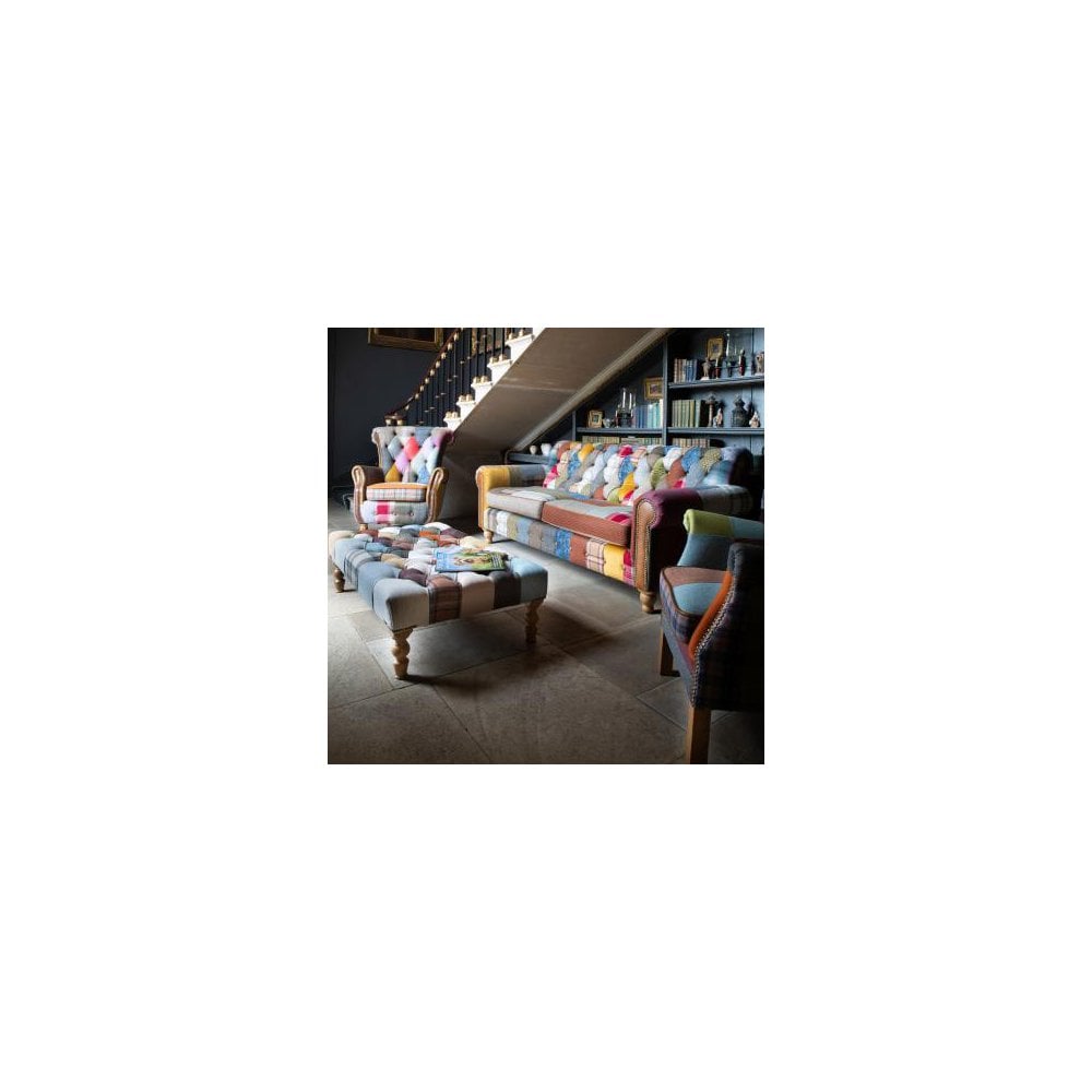 Patchwork Banquette Footstool with Medium Oak Chunky legs (120x70cm) New 2024