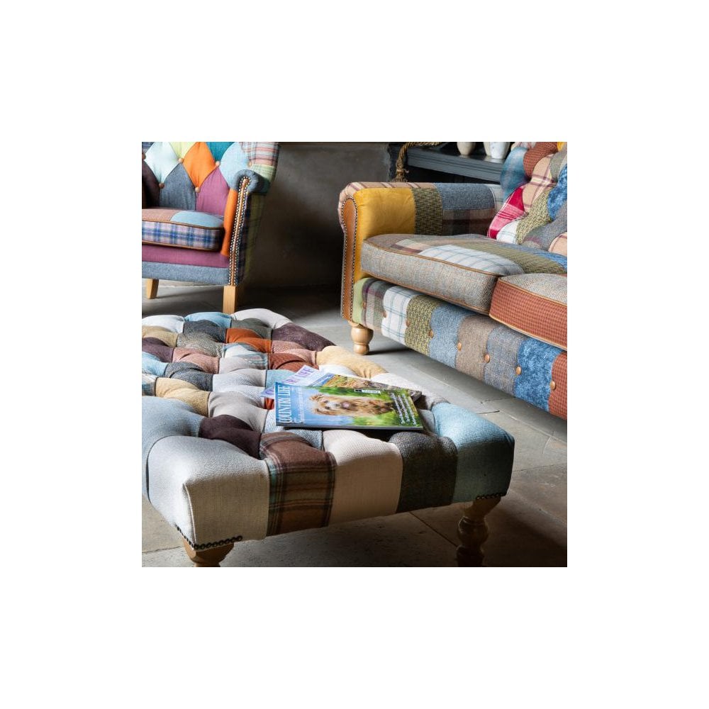 Patchwork Banquette Footstool with Medium Oak Chunky legs (120x70cm) New 2024