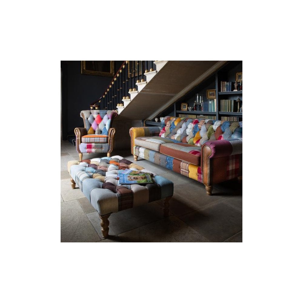 Patchwork Banquette Footstool with Medium Oak Chunky legs (120x70cm) New 2024