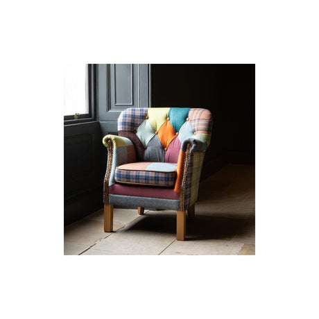 Patchwork Buttoned Governor Chair with Medium Oak legs (New 2024)
