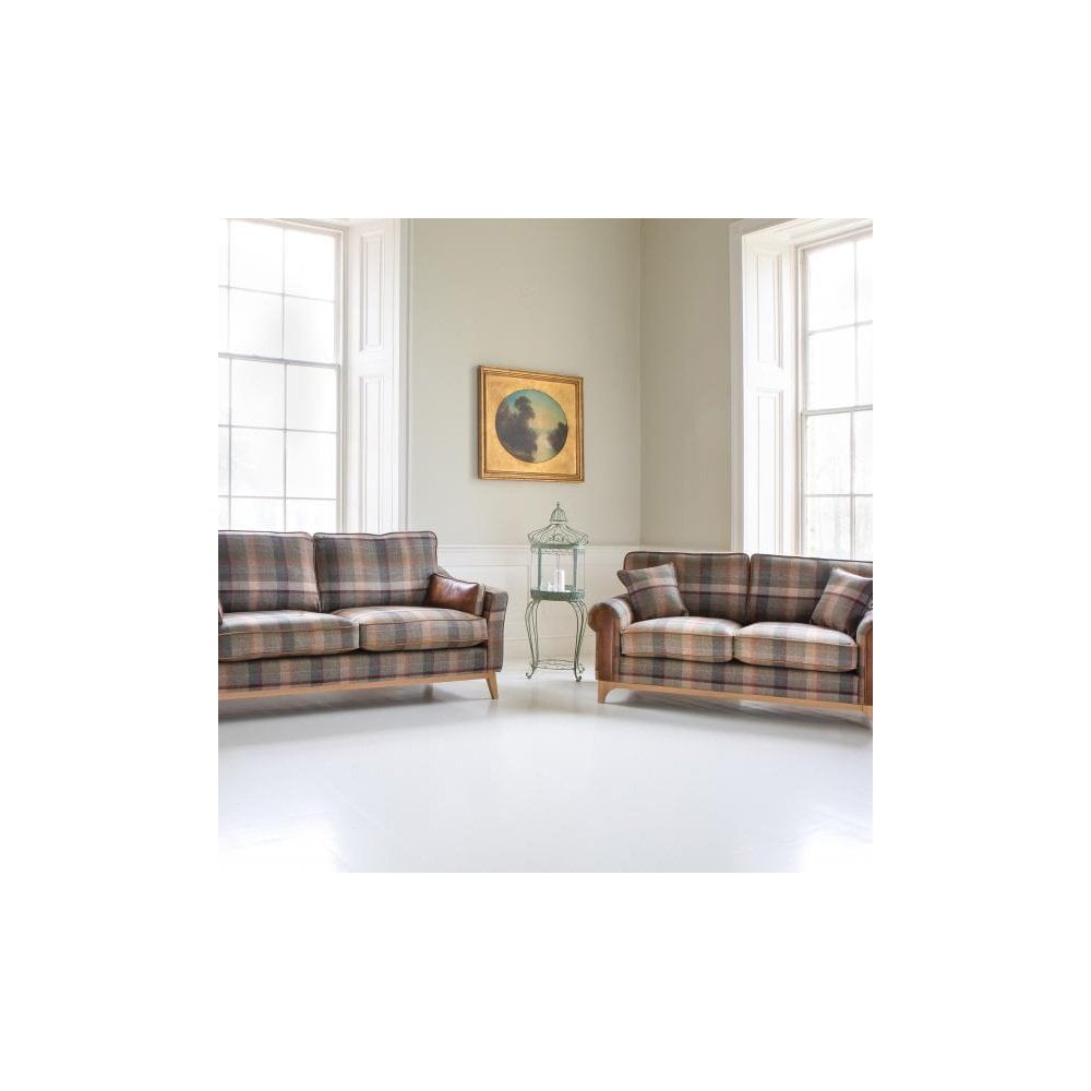 Whitwell 2 seater Sofa in Malham Green Wool & Tan Leather