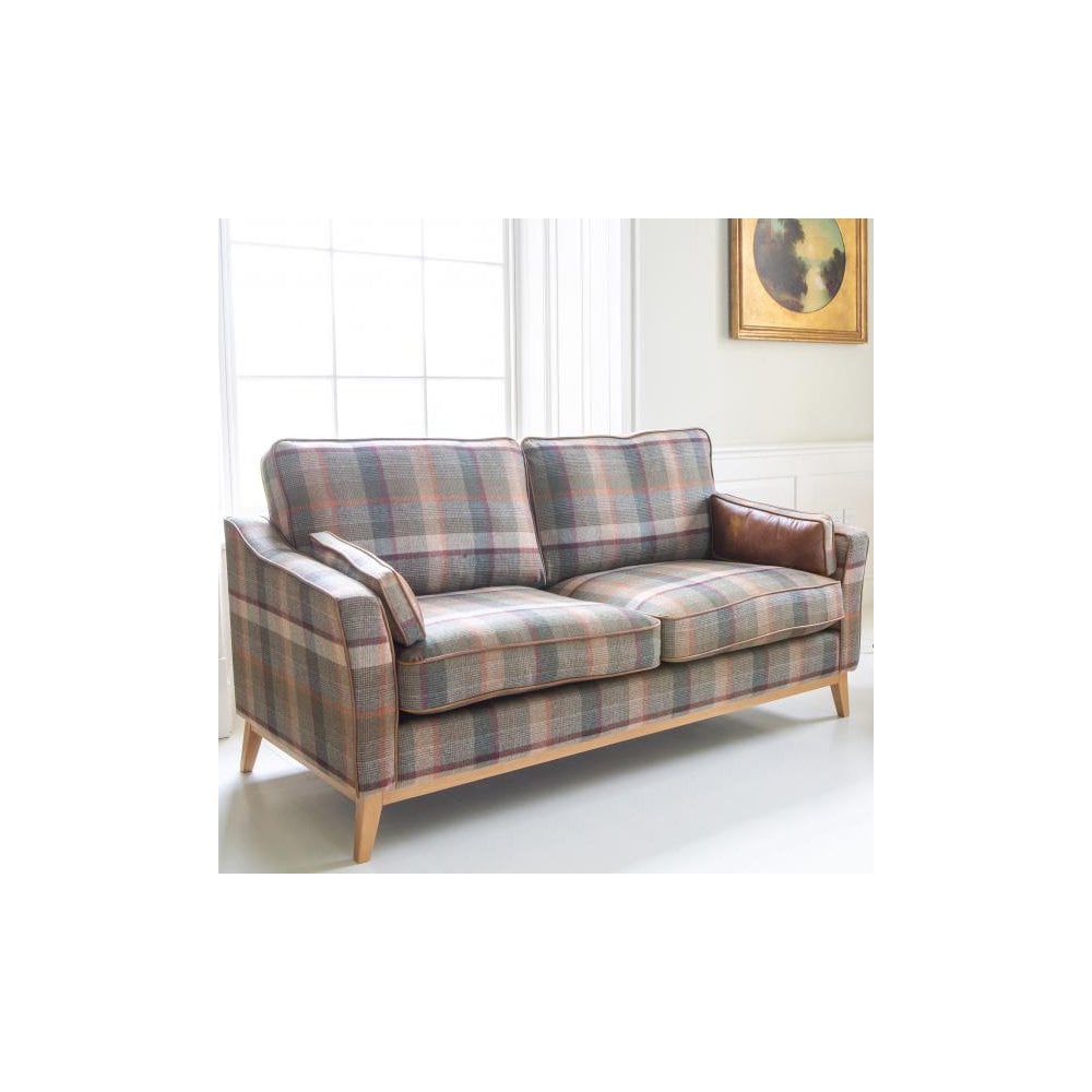 Whitwell 3 seater Sofa in Malham Green Wool & Tan Leather