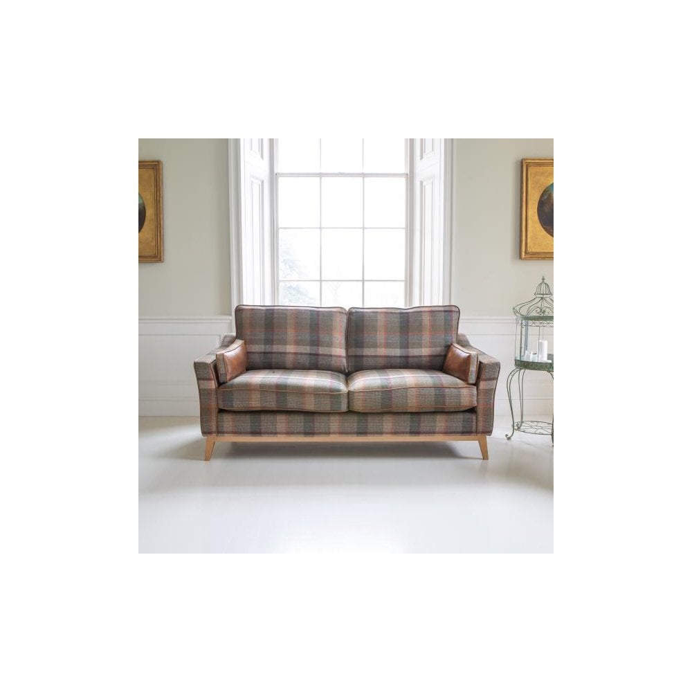 Whitwell 3 seater Sofa in Malham Green Wool & Tan Leather