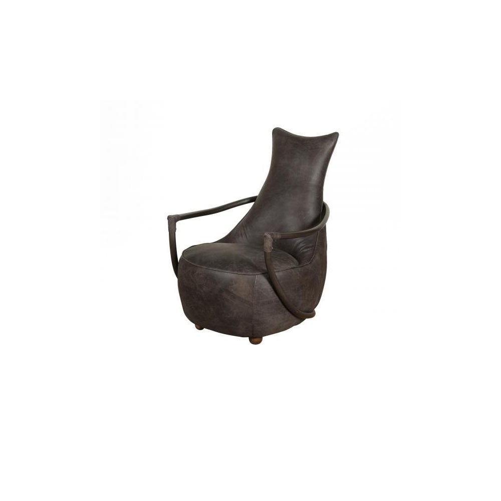 Dallas Retro Relax Chair (Gunmetal frame Grey Aniline Leather Cover)
