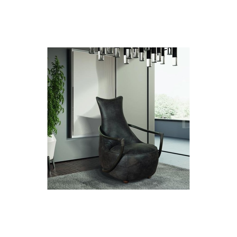 Dallas Retro Relax Chair (Gunmetal frame Grey Aniline Leather Cover)
