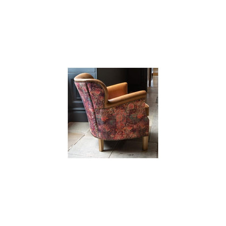 Dean Chair in Tan leather and Printed Coral Velvet Fabric