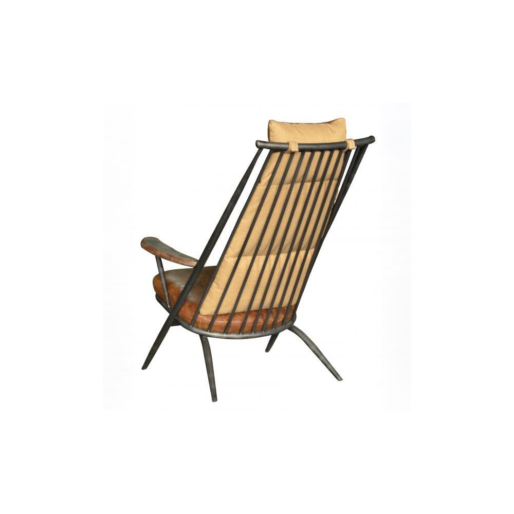 Ely Studio Chair (Gunmetal frame Brown aniline leather cover)