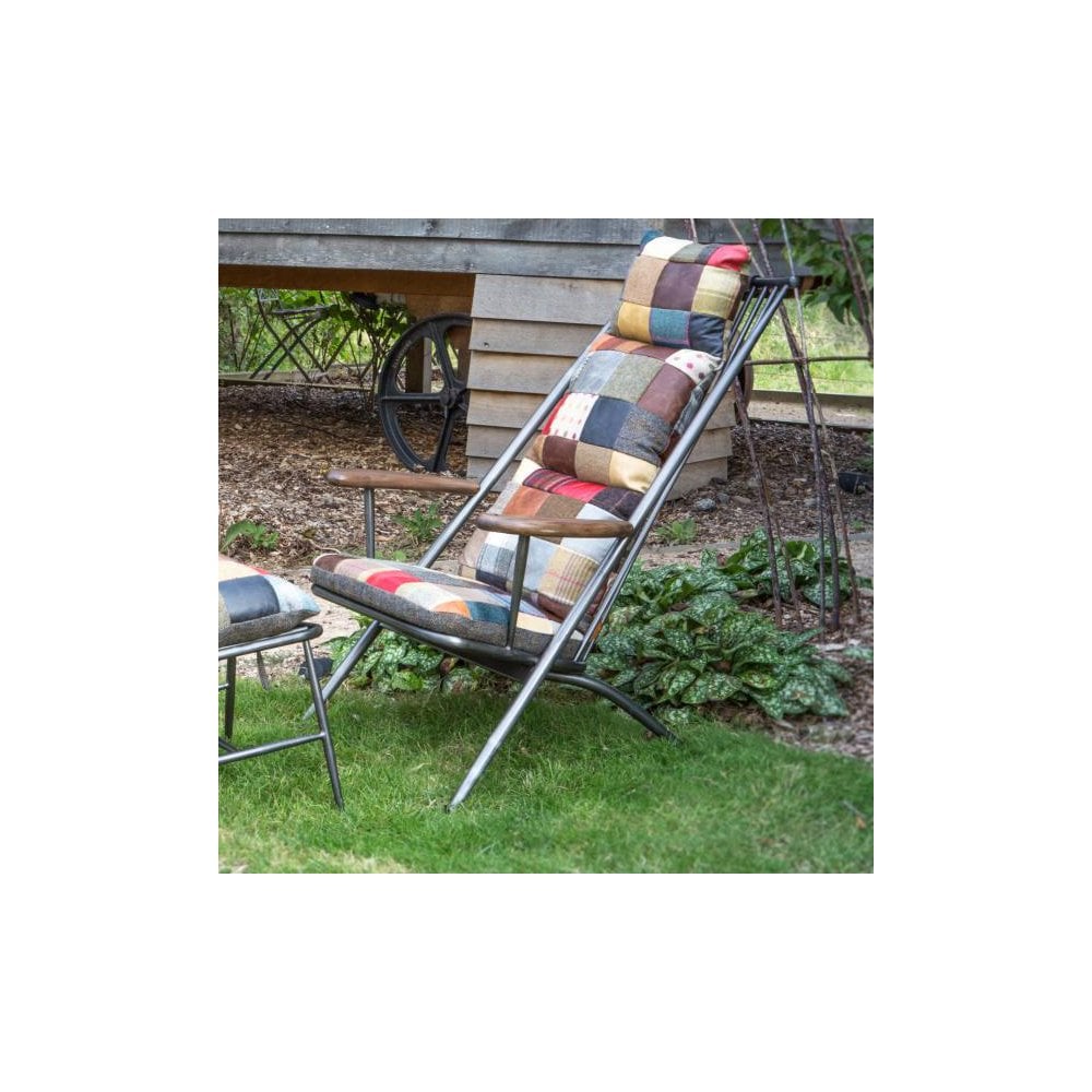 Ely Studio Chair (Gunmetal frame with mixed patchwork leather cover)