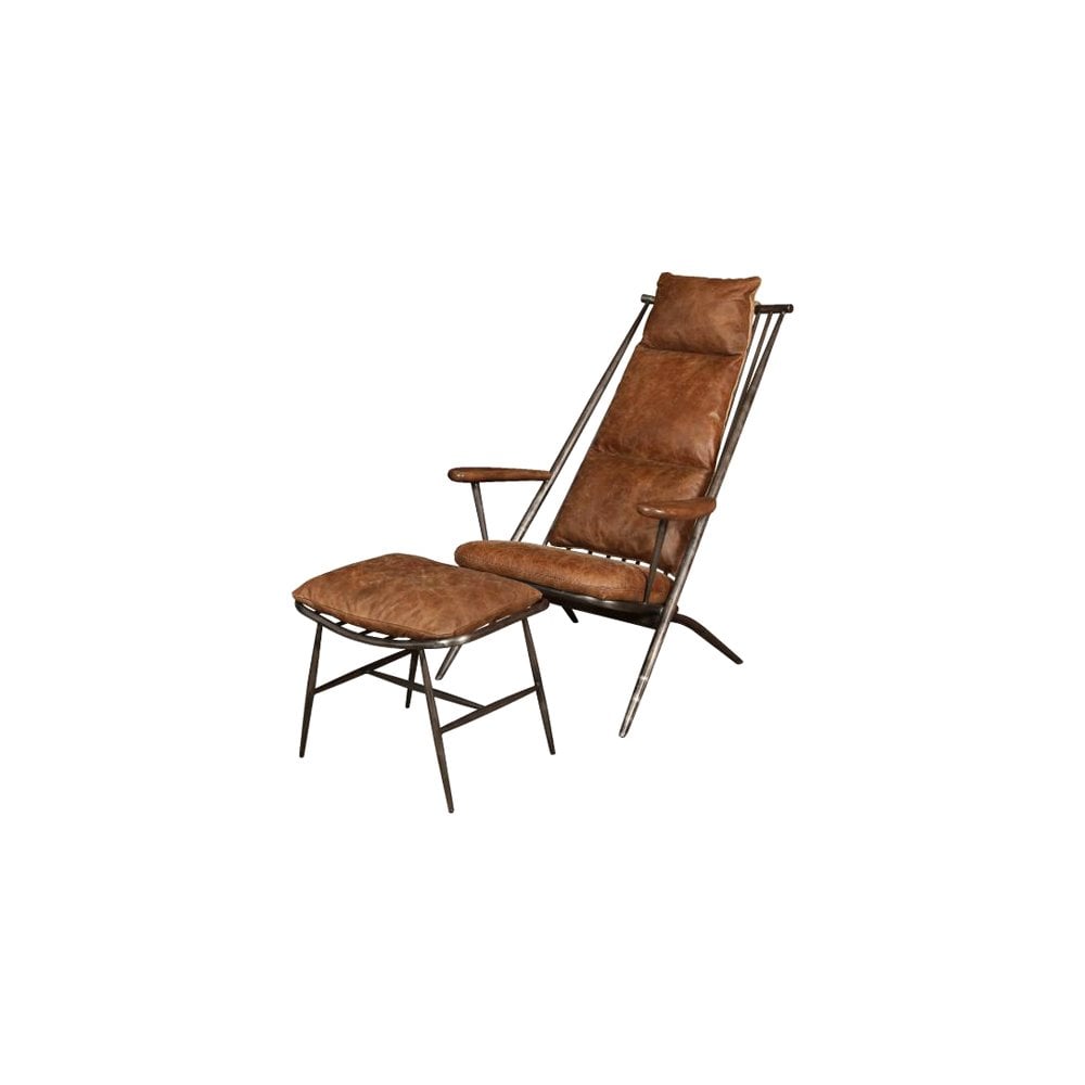 Ely Stool (Gunmetal frame Brown aniline leather cover)